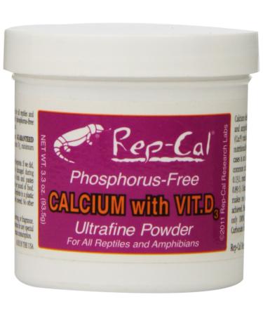 Rep-Cal SRP00200 Phosphorous-Free Calcium Ultrafine Powder Reptile/Amphibian Supplement with Vitamin D3 3.3-Ounce
