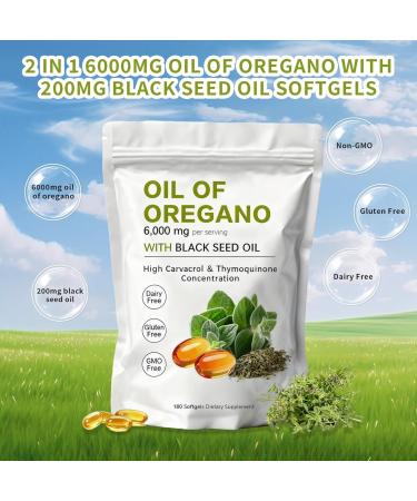KITABIO Oregano Oil Softgels - Oil of Oregano with Black Seed Oil 6000mg | Oregano Oil 2-in-1 | Non-GMO - Gluten Free - 180 Count / 1 Bag(Z-1) - Buy Online on GoSupps.com