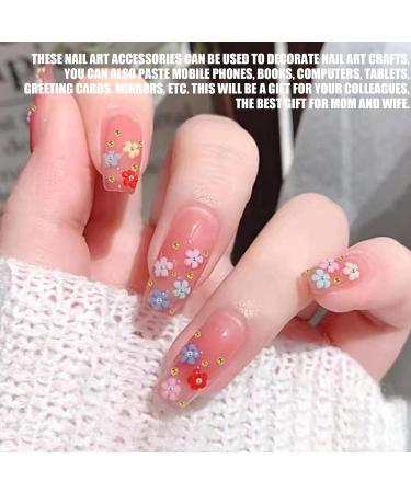 3D Flower Nail Charms- 12 Grids Acrylic Resin Blossom Nail Art Rhinestone with Pearls Gold Silver Beads Flower Gel Nails Decorations for Women Girls Manicure DIY Supplies - Buy Online on GoSupps.com