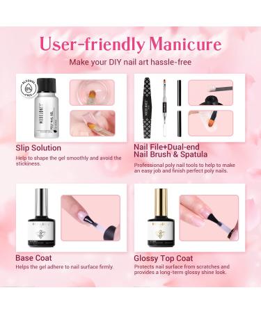Modelones Poly Extension Gel Nail Kit - Nude & White Colors | Builder Extension Gel Set with Mini Nail Lamp, Slip Solution, Rhinestones | French DIY Nail Art Design Beginner Kit - A-Light Apricot - Buy Online on GoSupps.com