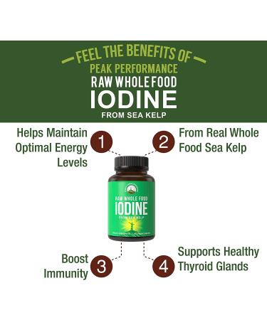Peak Performance Raw Whole Food Iodine from Kelp (Ascophyllum Nodosum) - Thyroid Support Supplement with Iodide Potassium for Metabolism, Energy, and Immune Boost - 60 Vegan Capsules - Buy Online on GoSupps.com