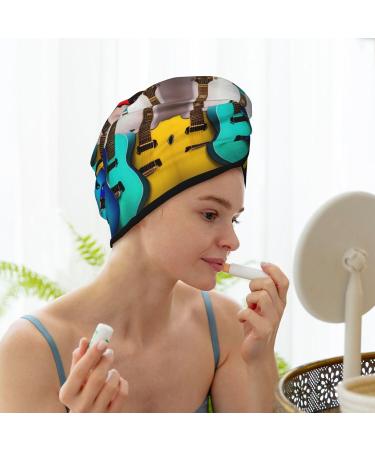 Colorful Guitars Coral Velvet Quick-Dry Hair Cap | Travel & Home Hair Towel Wrap for Men & Women - Buy Online on GoSupps.com