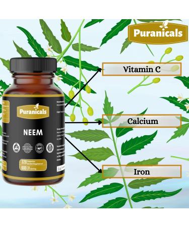 Puranicals Neem Premium 320 Capsules Non GMO and Gluten Free | Herbal Supplement | 600 mg Per Serving | Made with 100% Pure Herb Neem Powder - Buy Online on GoSupps.com