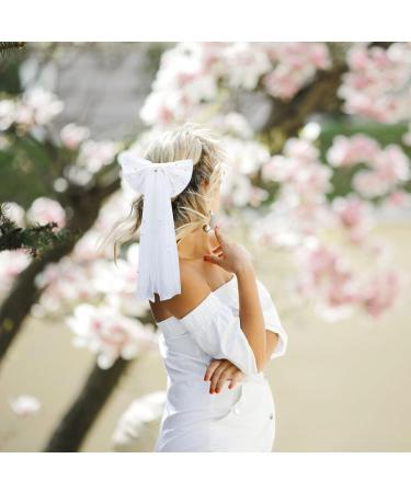 NICENEEDED Bridal Veil Bowknot Hair Clip Bride Pearl Tulle Hair Bow Barrettes with Fringe Wedding Mesh Hairpins Headpieces for Bridesmaid Flower Girl Hair Decoration - Buy Online on GoSupps.com