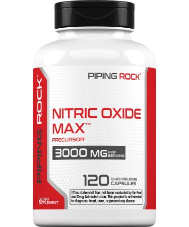 Piping Rock Nitric Oxide Supplement | 3000mg | 120 Capsules | Precursor for Men and Women | Max Blend with L Arginine and L Citrulline | Non-GMO Gluten Free