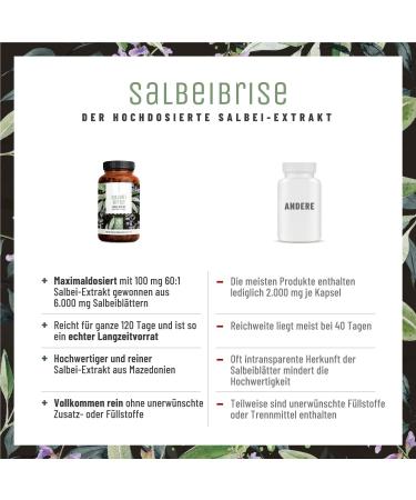 NATURTREU High Dose Sage Capsules - 6000mg Sage Extract (60:1) - Vegan & Lab Tested - 120 Capsules for Optimal Health - Buy Online on GoSupps.com