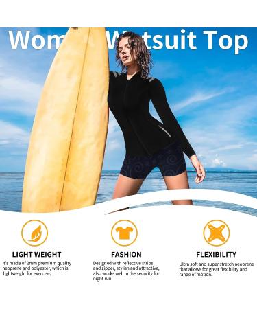 CtriLady Women's 2mm Neoprene Wetsuit Top with Long Sleeves and Zipper Pockets | Black Medium | Ideal for Swimming, Diving, Surfing, and Boating - Buy Online on GoSupps.com