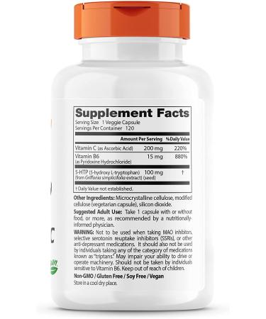 Doctor's Best 5-HTP Enhanced with Vitamins B6 & C 120 Count - Non-GMO, Vegan, Gluten & Soy Free - Buy Online on GoSupps.com
