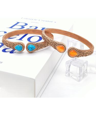 Jeroot Women's Copper Magnetic Bracelet - Vintage Flower Design with 6 Powerful Magnets & Turquoise Accents - Buy Online on GoSupps.com