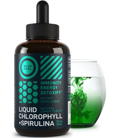 Liquid Chlorophyll Drops with Spirulina for Water - Wild Fuel Full Strength Immune, Wellness Energy Support Supplement - 50mg Chlorophyll, 12.5mg Spirulina Natural Lemon Flavor - 2 oz, 118 Servings