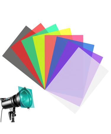 8pcs Color Correction Gel Light Filter, Photography Lighting Gels Sheet for Photo Studio Flashlight Led Light