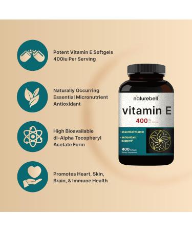 NatureBell Vitamin E Oil Softgels 400iu Per Serving 400 Pills | Essential Antioxidant Supplements Easily Absorbed Form Supports Skin Heart & Immune Health Non-GMO - Buy Online on GoSupps.com