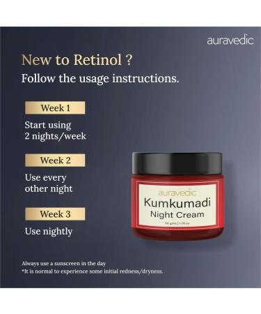 Auravedic Kumkumadi Night Cream with Retinol Niacinamide & Saffron | Deep Hydration for Smooth Even-Looking Skin | Overnight Repair & Radiance Support | 1.76 Oz (50g) - Buy Online on GoSupps.com