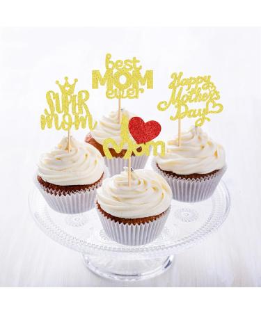 Keaziu 24 Pack Happy Mothers Day Cupcake Toppers Butterfly Best Mom Cupcake Picks Mom's Theme Happy Mother's Day Women Birthday Party Cake Decorations Supplies heart - Buy Online on GoSupps.com