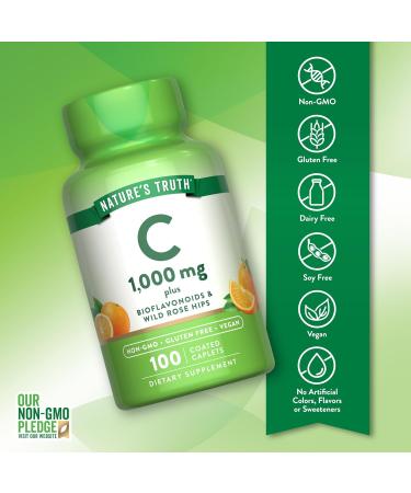Nature's Truth Vitamin C Bioflavonoids & Rose Hips | 1000mg | 100 Caplets | Vegan Non-GMO and Gluten Free Supplement - Buy Online on GoSupps.com