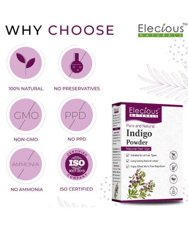 Elecious Indigo Powder for Hair - 100% Pure & Natural Black Hair Dye | No Ammonia No PPD | 200g Suitable for All Hair Types - Buy Online on GoSupps.com