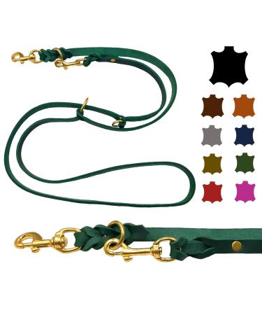 Dogeleine fat leather brass small dogs / large dogs 2m / 2.40m / 2.80m / 3.50m / 5m Double linen adjustable (5m x 15mm fir green) 5m x 15mm fir green