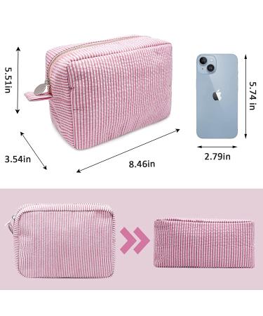 GFU Seersucker Cosmetic Bag - Travel Toiletry Makeup Organizer - Large Women's Aesthetic Storage Pouch - Pink - Buy Online on GoSupps.com