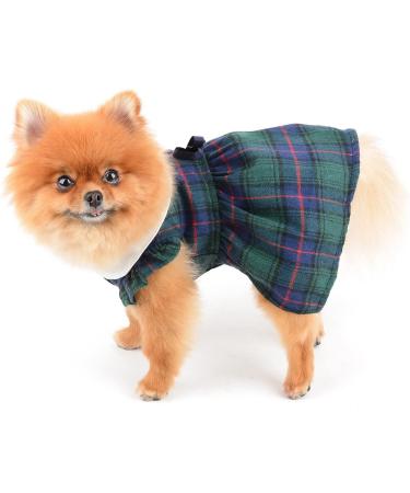 SMALLLEE_LUCKY_STORE Vintage Scottish Plaid Luxury Bow Girls Dog Dress Elegant Pincess Spring Summer Apparel Clothes for Small Pets Kitten Christmas Outfits Puppy Costume Green L L green - Buy Online on GoSupps.com