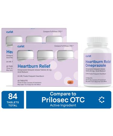 Curist Omeprazole 20mg Tablets Bulk Pack - 84Count Delayed-Release Tablets - Acid Reflux Medicine for Heartburn Relief (2 Pack of 42 Tablets - 84 Total)