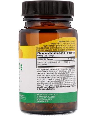Country Life High Potency Vitamin D3 250 mcg (10000 IU) - 60 Softgels for Immune Support - Buy Online on GoSupps.com