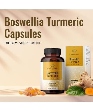 Boswellia Turmeric Capsules | Joint, Digestion & Brain Support | Organic Herb Extract with Black Pepper | Made in USA | Vegan, Gluten-Free, Non-GMO | 100 Capsules - 2100mg - Buy Online on GoSupps.com