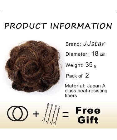 JJstar 2PCS Messy Bun Curly Fake Hair Buns Donut Tousled Updo High Heat Synthetic Fiber Scrunchies (Dark Brown/Golden) - Women/Girls Ponytail Extension - Buy Online on GoSupps.com