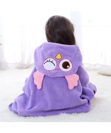 COOKY.D 100% Cotton Hooded Bath Beach Poncho Towel for 0-6 Years | Purple Owl Design | 70 x 70cm - Buy Online on GoSupps.com