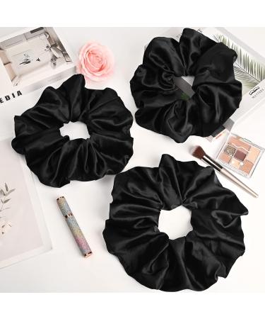9.5 inch Silk Oversized Scrunchies 3 Pack - Extra Large Satin Hair Ties for Women and Girls - Black Black Black - Buy Online on GoSupps.com