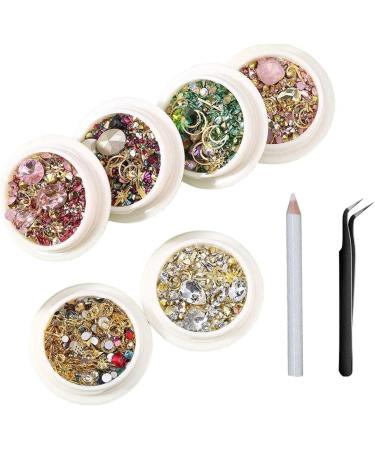 6 Boxes Mixed Nail Art Rhinestones Diamonds Crystals Beads Gems with Tweezer for 3D Nails Art Decoration Nail Art Supplies - Buy Online on GoSupps.com