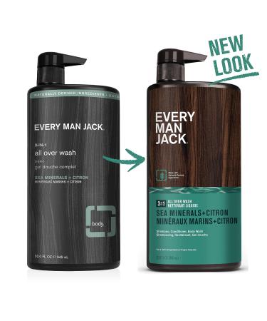 Every Man Jack Sea Minerals + Citron Men's 3-in-1 All Over Wash - Sea Mineral, Bergamot, Citrus - For All Skin and Hair Types - Soy Proteins for Cleansing, Nourishing, and Protecting - Buy Online on GoSupps.com