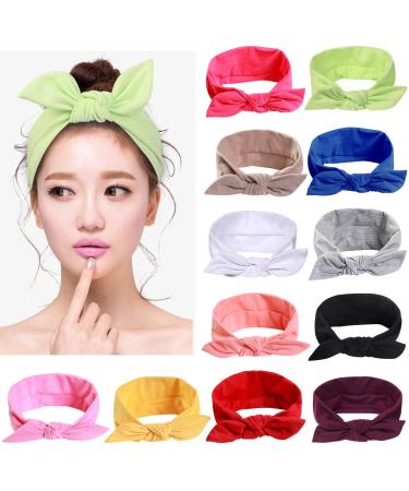 12pcs Solid Color Headbands for Women Headwraps Hair Bands with Bows Cotton Stretchy Head Bands for Women's Hair Accessories Fashion Sport Bandana