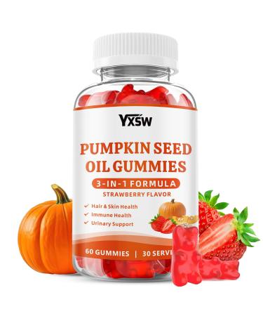 Pumpkin Seed Oil Gummies with Saw Palmetto Organic Pumpkin Seed Oil Supplement for Hair Growth & Skin Health Prostate Health High Pure Extract for Women Men Strawberry Flavor 60 Count 60 Count (Pack of 1)
