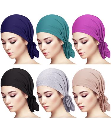 6 Pieces Head Scarf for Women Slip on Pretied Head Scarves Cancer Headwear Turban Hat Beanie Wrap (Soft Colors)