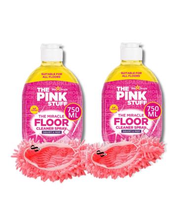 Floor Cleaner Spray Bundle with 2 x 750ml Pink Stuff Squit & Mop Vegan Friendly Floor Cleaner Liquid & 2 Pink Mop Slippers