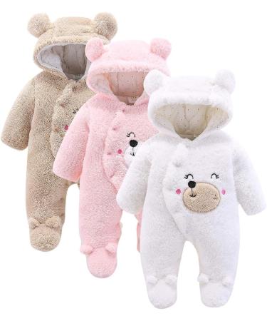 Puseky Cartoon Bear Snowsuit | Unisex Baby Winter Coat 9-12 Months | Fleece Hooded Jumpsuit - Buy Online on GoSupps.com