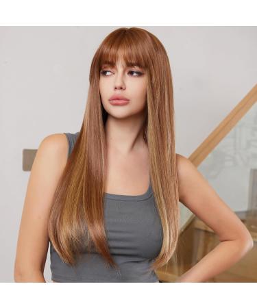 HAIRCUBE Long Brown Wigs for Women | Highlights Straight Fringe Daily Wear - Buy Online on GoSupps.com
