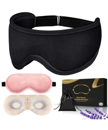 2 Packs Heated Eye Mask for Dry Eyes Microwave Activated Moist Heat Therapy Compress Dry Eye Warm Eye Mask for Dark Circles and Puffiness Natural Therapy Cassia Lavender Eye Mask Black+ Pink