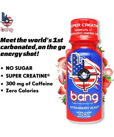VPX Bang Military Shots 12-Pack - Sugar-Free Energy Shot with Caffeine, Creatine, and BCAAs - Gluten-Free, Vegan Formula - Strawberry Blast - Buy Online on GoSupps.com