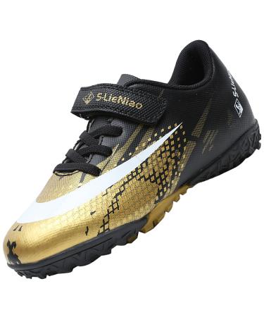 Vlookst soccer shoes boys artificial turf football shoes children training shoes girls sneaker sports shoes indoor outdoor turf football shoes unisex gr.30-39 36 EU black gold