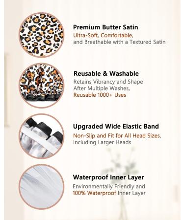 Mikimini Leopard Large Shower Hoods 2-Pack | Waterproof & Washable Shower Caps for Long Hair with Black Lace - XL Size for Women - Buy Online on GoSupps.com
