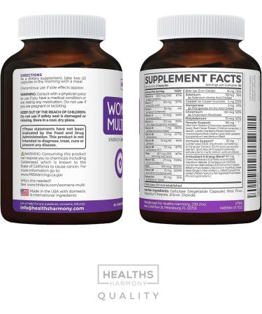 Non-GMO Women's Multivitamin with Minerals for Energy Boost, Antioxidants, Hair & Eye Health - 60 Capsules - Buy Online on GoSupps.com