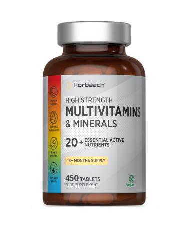 Multivitamins and Minerals 450 Vegan Tablets with 20+ Essential Active Nutrients Multivitamin & Mineral Tablets for Men and Women from Horbaach
