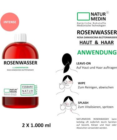 Rose Water Intense 2000 ml (2 x 1000 ml) - 100% Natural Edible Skin & Hair Care | NATURMEDIN  - Buy Online on GoSupps.com