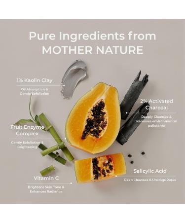 Charcoal Clay Enzyme Powder Vegan Facial Cleanser - Salicylic Acid & Vitamin C Exfoliating Face Scrub (Pack of 2) | Pore Cleansing Hydrating 2.47 oz - Buy Online on GoSupps.com