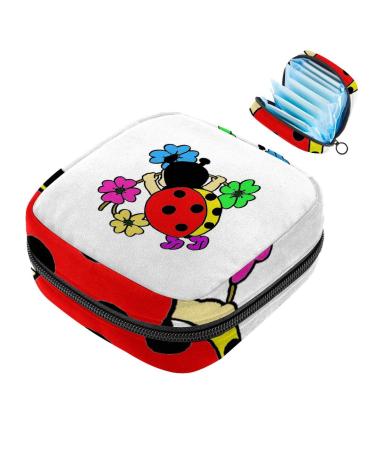 Menstruation pocket zipper women's napkin bag tampons collective bag for women and girls (cartoon ladybugs and colorful flowers) Color 7