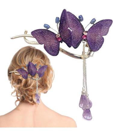Butterflies Hair Claw | Elegant Hairpin & Clip For Women Multifunctional Decorative Hair Clip With Rhinestones Secure Grip For Women Girls Purple - Buy Online on GoSupps.com