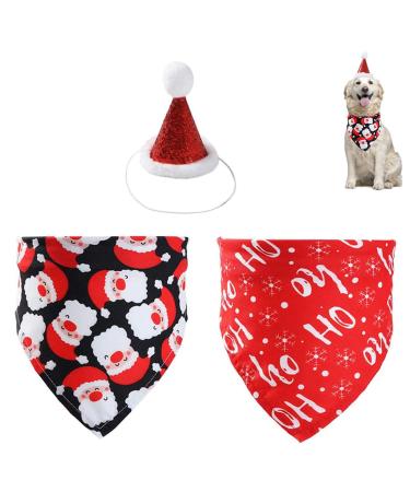 Suoxu dog Christmas Bandana triangle dog scarf with sweet dog Christmas festive party hat 3-part dog Christmas outfit gift and party decoration set (Santa Claus snowflake) red