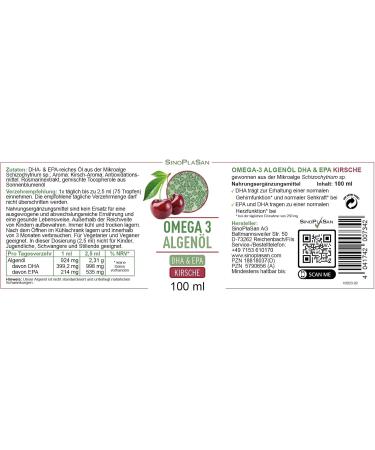 Omega 3 Algae Oil - 998mg DHA & 535mg EPA per 2.5ml | Vegan Fish Oil Alternative | Cherry Flavor - 100ml - Buy Online on GoSupps.com