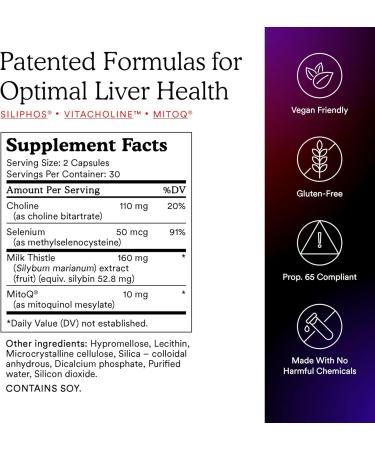 MitoQ +Liver Advanced Liver Supplement with Highly Bioavailable Milk Thistle Choline Selenium Mitoquinol Supports Metabolism Body s Natural Detoxification & Liver Health 60 Capsules - Buy Online on GoSupps.com